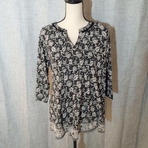 Lucky Brand Shirt - 3/4 length sleeve - Black/White - sz 1X - lightweight
